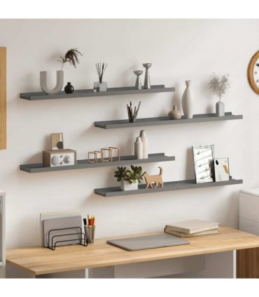 vidaXL Wall Shelves 4 pcs Grey 80x9x3 cm