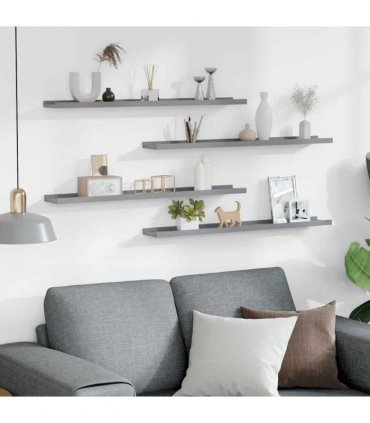 vidaXL Wall Shelves 4 pcs Grey 80x9x3 cm
