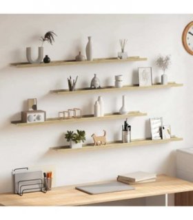 vidaXL Wall Shelves 4 pcs White and Sonoma Oak 100x9x3 cm
