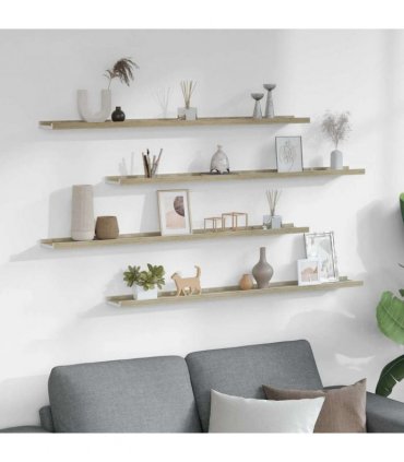 vidaXL Wall Shelves 4 pcs White and Sonoma Oak 100x9x3 cm