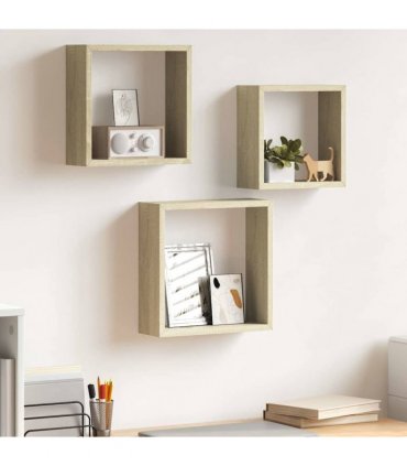 vidaXL Wall Cube Shelves 3 pcs Sonoma Oak