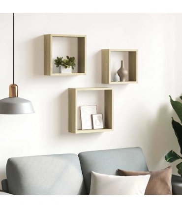 vidaXL Wall Cube Shelves 3 pcs Sonoma Oak