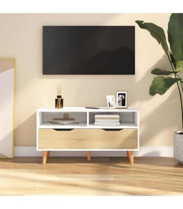 vidaXL TV Cabinet White and Sonoma Oak 90x40x48,5 cm Engineered Wood