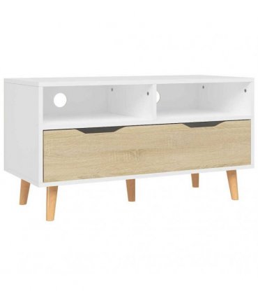 vidaXL TV Cabinet White and Sonoma Oak 90x40x48,5 cm Engineered Wood