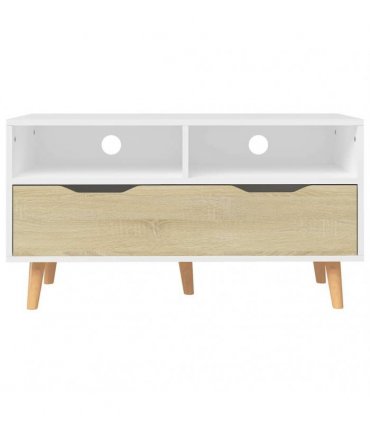 vidaXL TV Cabinet White and Sonoma Oak 90x40x48,5 cm Engineered Wood