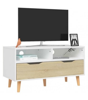 vidaXL TV Cabinet White and Sonoma Oak 90x40x48,5 cm Engineered Wood