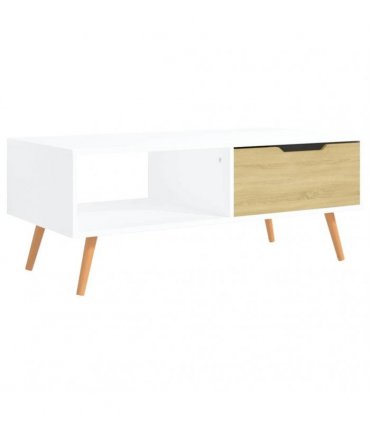 vidaXL Coffee Table White and Sonoma Oak 100x49.5x43cm Engineered Wood