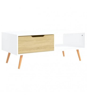 vidaXL Coffee Table White and Sonoma Oak 100x49.5x43cm Engineered Wood