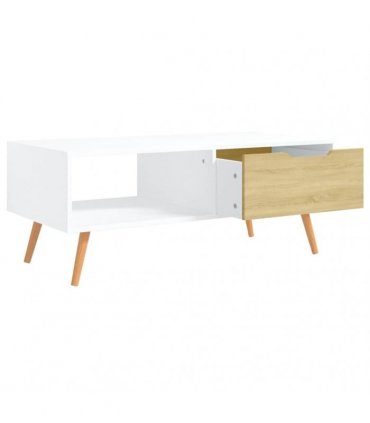 vidaXL Coffee Table White and Sonoma Oak 100x49.5x43cm Engineered Wood