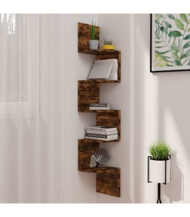 vidaXL Wall Corner Shelf Smoked Oak 19x19x123 cm Engineered Wood
