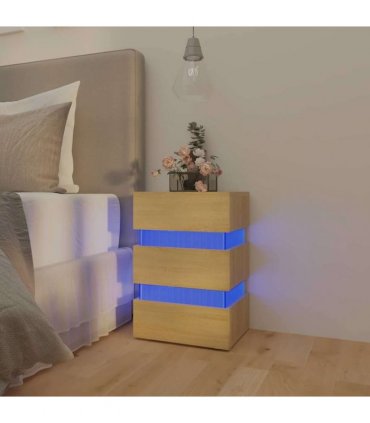 vidaXL LED Bedside Cabinet Sonoma Oak 45x35x67 cm Engineered Wood
