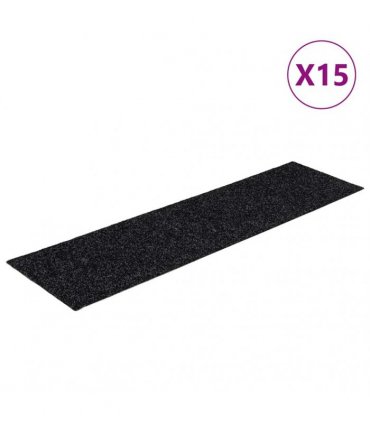 vidaXL Stair Mats Self-adhesive 15 pcs 76x20 cm Black Rectangular