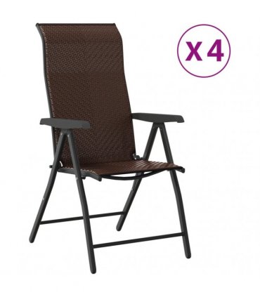 vidaXL Folding Chairs 4 pcs Brown Poly Rattan