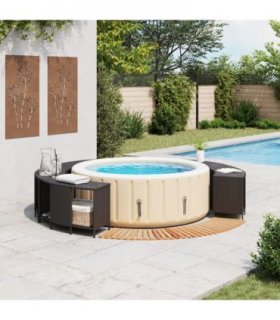 vidaXL Hot Tub Surround Black Poly Rattan and Solid Wood Acacia