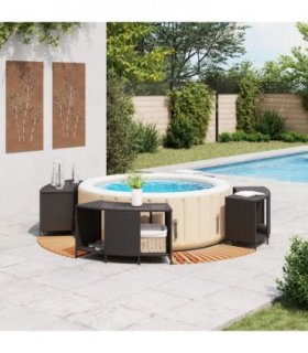 vidaXL Hot Tub Surround Black Poly Rattan and Solid Wood Acacia