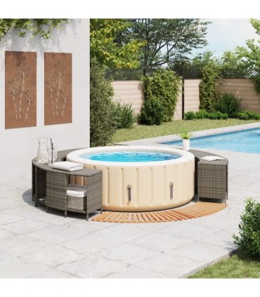 vidaXL Hot Tub Surround Grey Poly Rattan and Solid Wood Acacia
