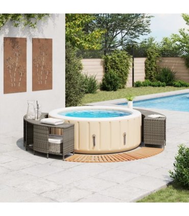 vidaXL Hot Tub Surround Grey Poly Rattan and Solid Wood Acacia