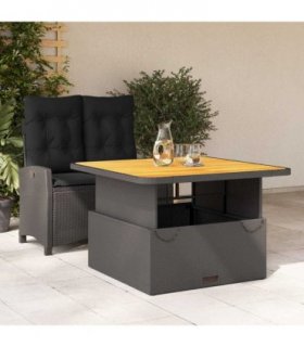 vidaXL 2 Piece Garden Dining Set with Cushions Black Poly Rattan