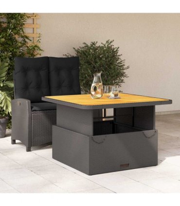 vidaXL 2 Piece Garden Dining Set with Cushions Black Poly Rattan