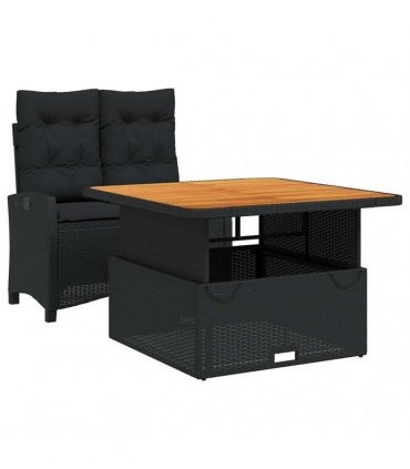 vidaXL 2 Piece Garden Dining Set with Cushions Black Poly Rattan