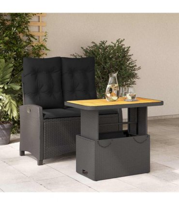 vidaXL 2 Piece Garden Dining Set with Cushions Black Poly Rattan