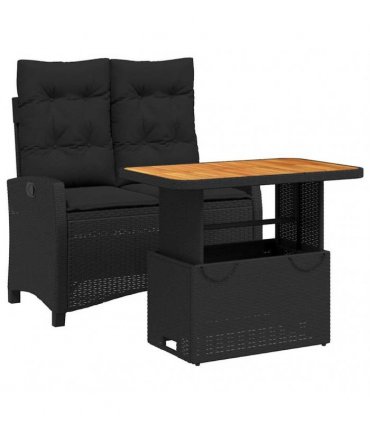 vidaXL 2 Piece Garden Dining Set with Cushions Black Poly Rattan
