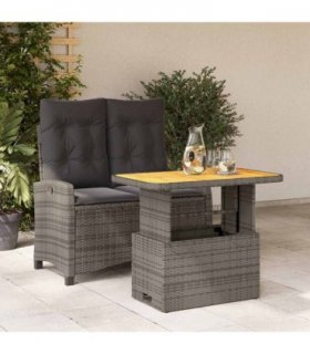 vidaXL 2 Piece Garden Dining Set with Cushions Grey Poly Rattan