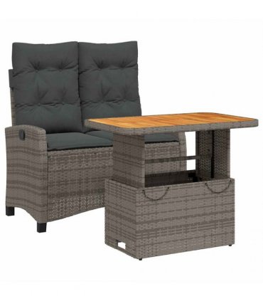 vidaXL 2 Piece Garden Dining Set with Cushions Grey Poly Rattan