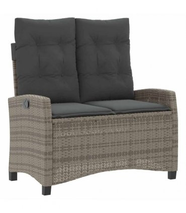 vidaXL 2 Piece Garden Dining Set with Cushions Grey Poly Rattan