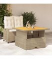 vidaXL 2 Piece Garden Dining Set with Cushions Beige Poly Rattan