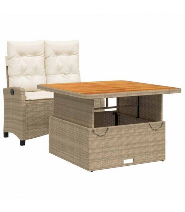 vidaXL 2 Piece Garden Dining Set with Cushions Beige Poly Rattan