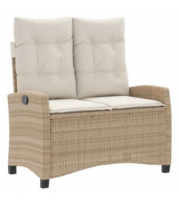 vidaXL 2 Piece Garden Dining Set with Cushions Beige Poly Rattan