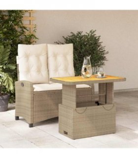 vidaXL 2 Piece Garden Dining Set with Cushions Beige Poly Rattan