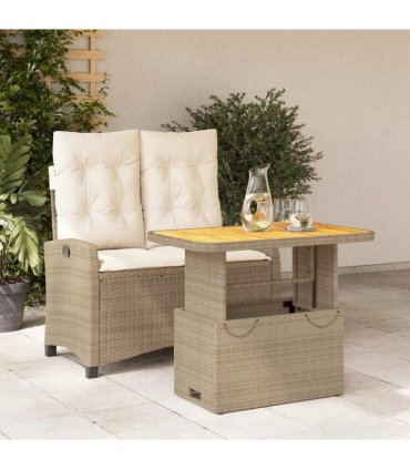 vidaXL 2 Piece Garden Dining Set with Cushions Beige Poly Rattan