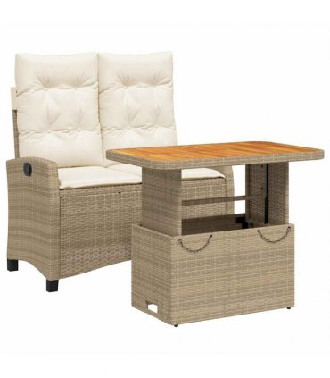 vidaXL 2 Piece Garden Dining Set with Cushions Beige Poly Rattan