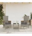 vidaXL 3 Piece Garden Dining Set with Cushions Grey Poly Rattan