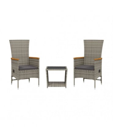 vidaXL 3 Piece Garden Dining Set with Cushions Grey Poly Rattan