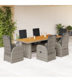 vidaXL 7 Piece Garden Dining Set with Cushions Grey Poly Rattan