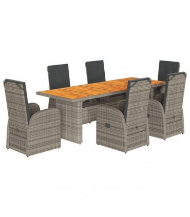 vidaXL 7 Piece Garden Dining Set with Cushions Grey Poly Rattan