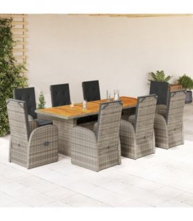 vidaXL 9 Piece Garden Dining Set with Cushions Grey Poly Rattan