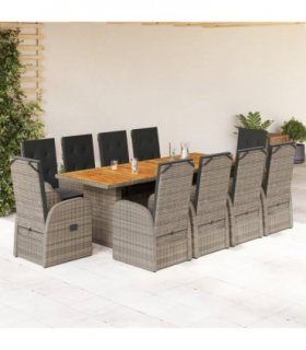 vidaXL 11 Piece Garden Dining Set with Cushions Grey Poly Rattan