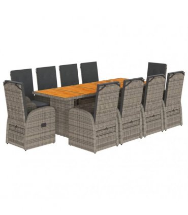vidaXL 11 Piece Garden Dining Set with Cushions Grey Poly Rattan
