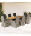 vidaXL 9 Piece Garden Dining Set with Cushions Grey Poly Rattan