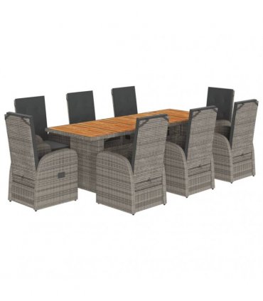 vidaXL 9 Piece Garden Dining Set with Cushions Grey Poly Rattan