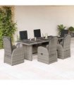 vidaXL 7 Piece Garden Dining Set with Cushions Grey Poly Rattan