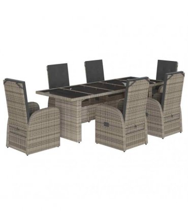 vidaXL 7 Piece Garden Dining Set with Cushions Grey Poly Rattan
