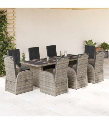 vidaXL 9 Piece Garden Dining Set with Cushions Grey Poly Rattan