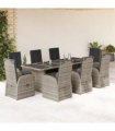 vidaXL 9 Piece Garden Dining Set with Cushions Grey Poly Rattan