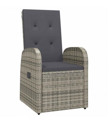 vidaXL 9 Piece Garden Dining Set with Cushions Grey Poly Rattan