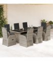 vidaXL 9 Piece Garden Dining Set with Cushions Grey Poly Rattan